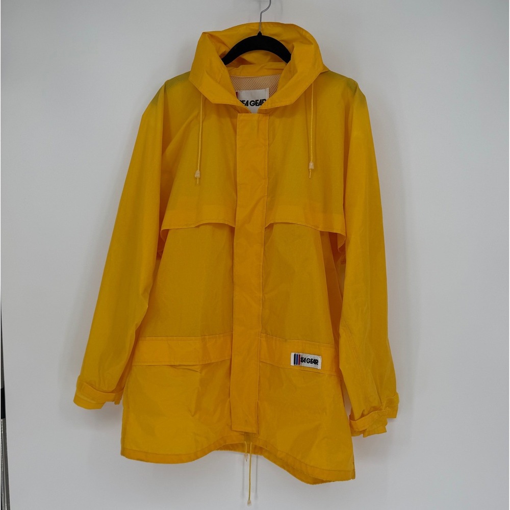 Sea Gear Vintage Yellow Rain Jacket Hooded Windbreaker Large 41103 Sailing Coat